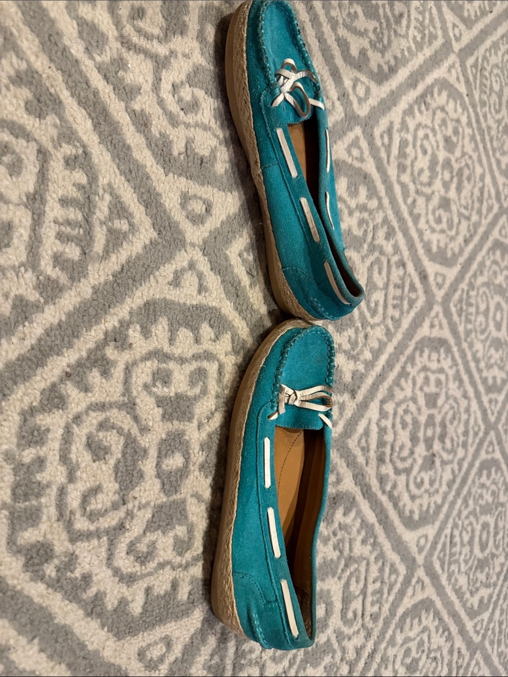 Franco Sarto Teal Suede Moccasin Loafers with White Trim - Picture 4 of 6
